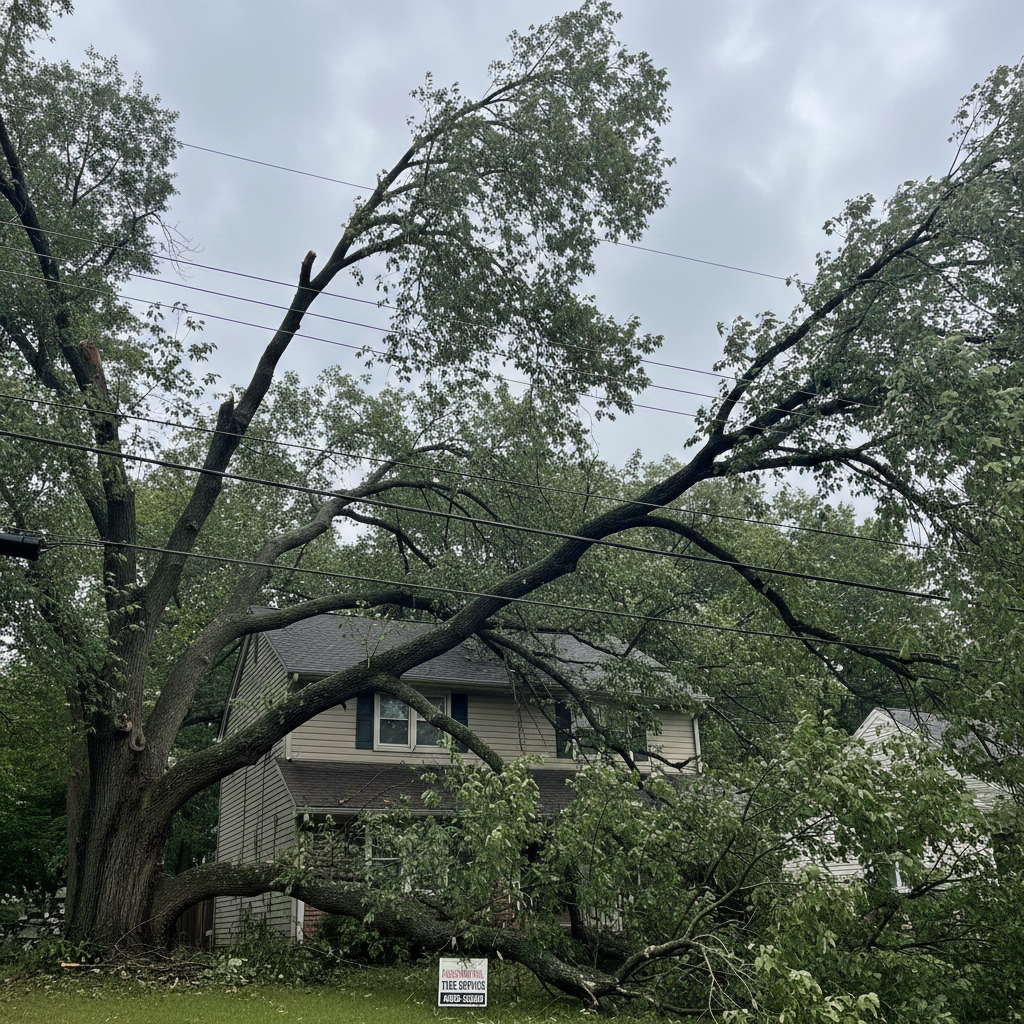 Overgrown trees before professional trimming